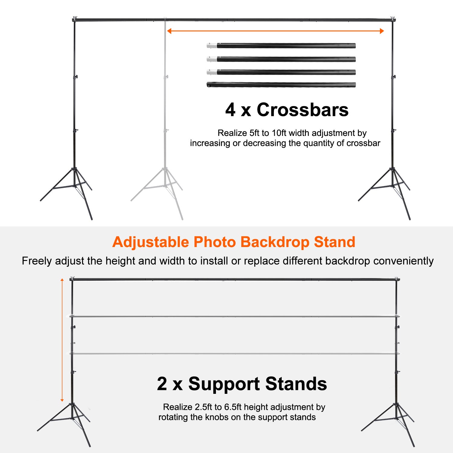 6.5 X 10ft Photo Video Backdrop Stand Adjustable Heavy Duty Set With Carrying Bag Clamps