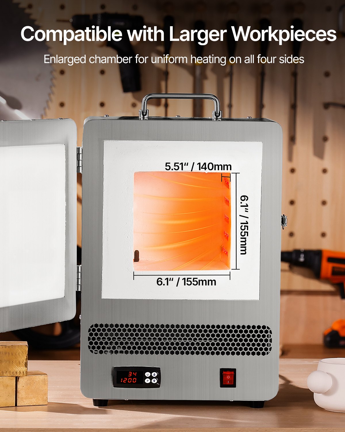 Tabletop Kiln Melter, 1500W Electric Kiln, 2192℉ For Wax Casting, Clay DIY, Metal Tempering, Glazing On Pottery, Silver