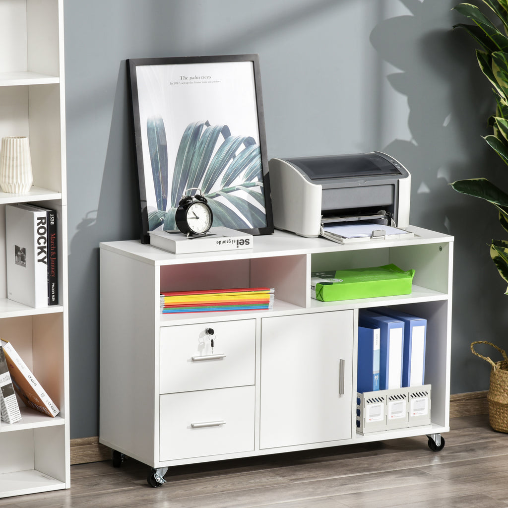 Printer Stand Home Office Mobile Storage Cabinet Organizer Desktop with Caster Wheels