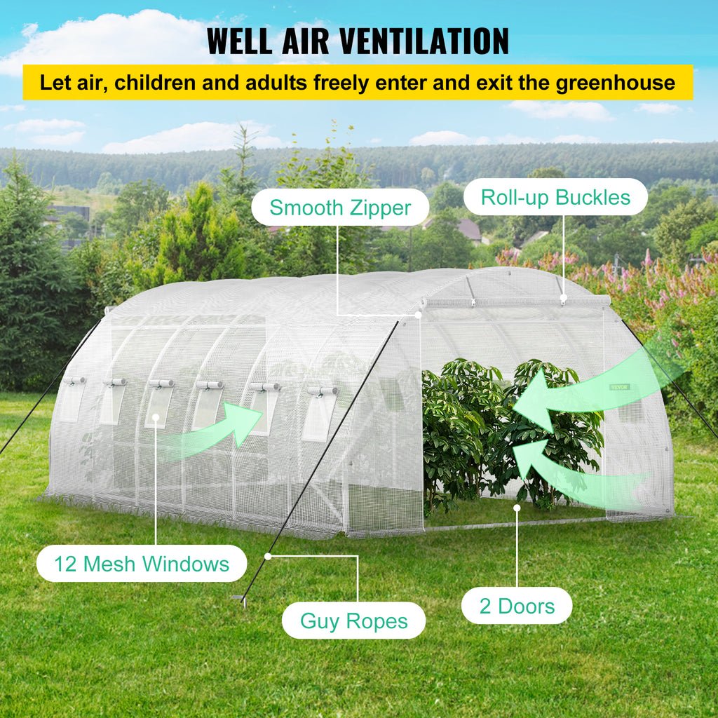 VEVOR Walk-in Tunnel Greenhouse, 20 X 10 X 7 Ft, White