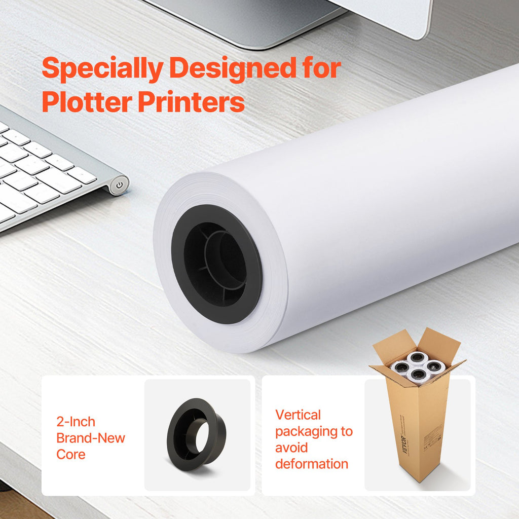 Wide Format Paper, 36 In X 150 Ft Plotter Paper, 4 Rolls CAD Bond Rolls With 2 In Core, 20 LB Bond Paper Rolls For CAD Drawings, Engineering Plans, GIS Maps & Architectural Designs