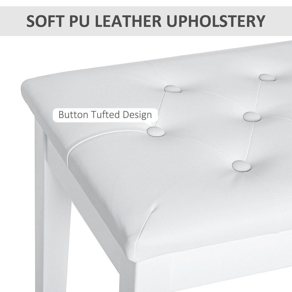 Piano Bench, Duet Piano Chair with Faux Leather Padded Cushion, White