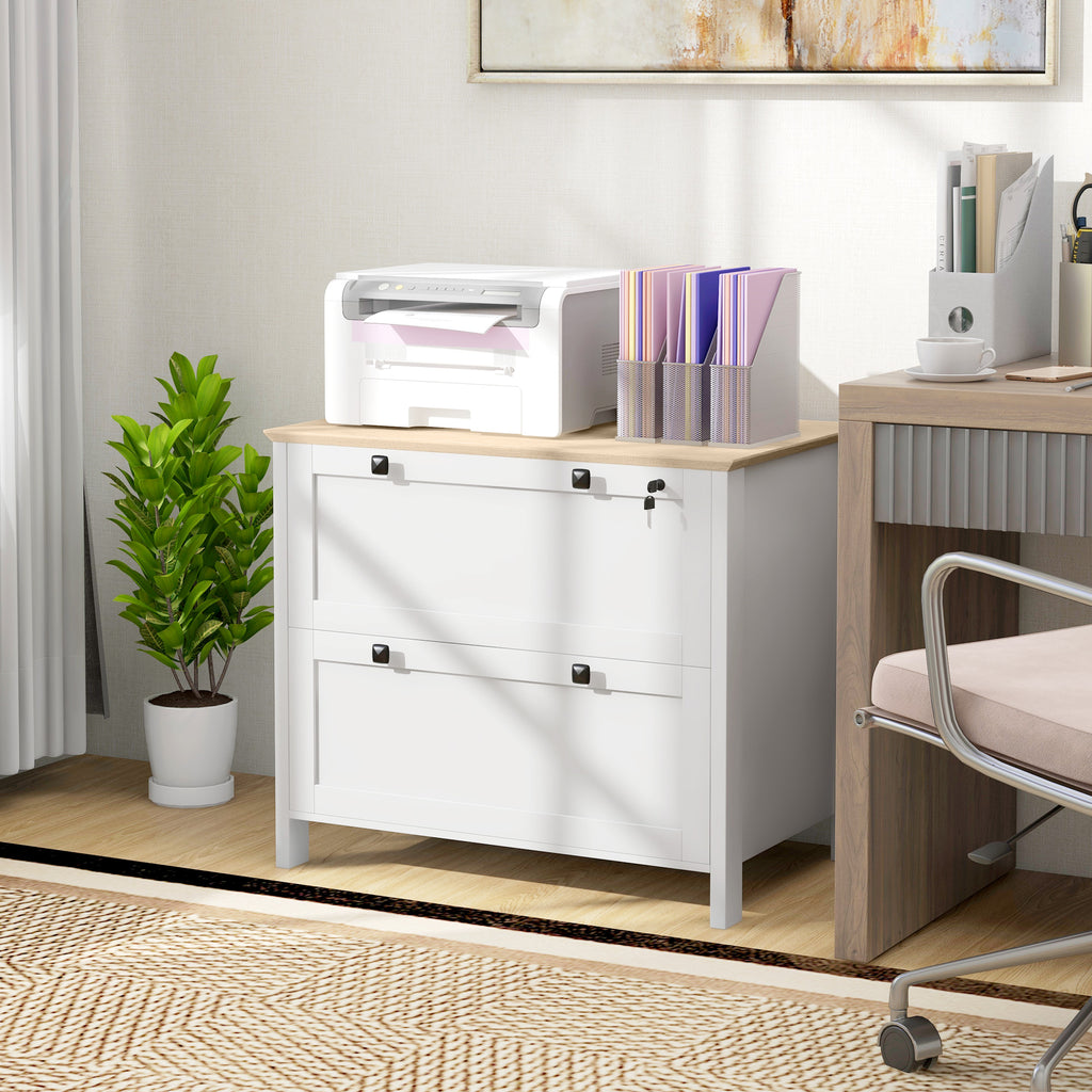 Lateral File Cabinet, 2 Drawer Filing Cabinet, White
