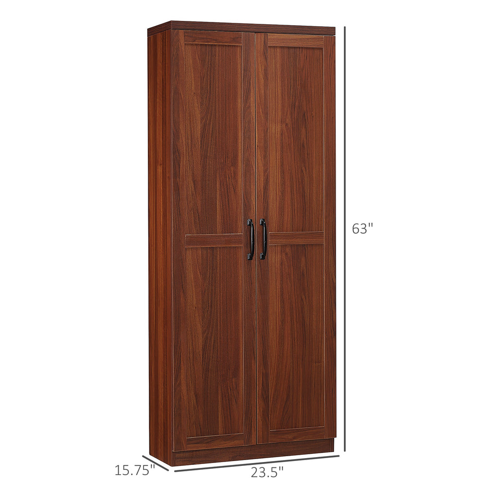 63" 2-Door Freestanding Storage Cabinet With 5-tier Shelving And 2 Adjustable Shelves, Brown