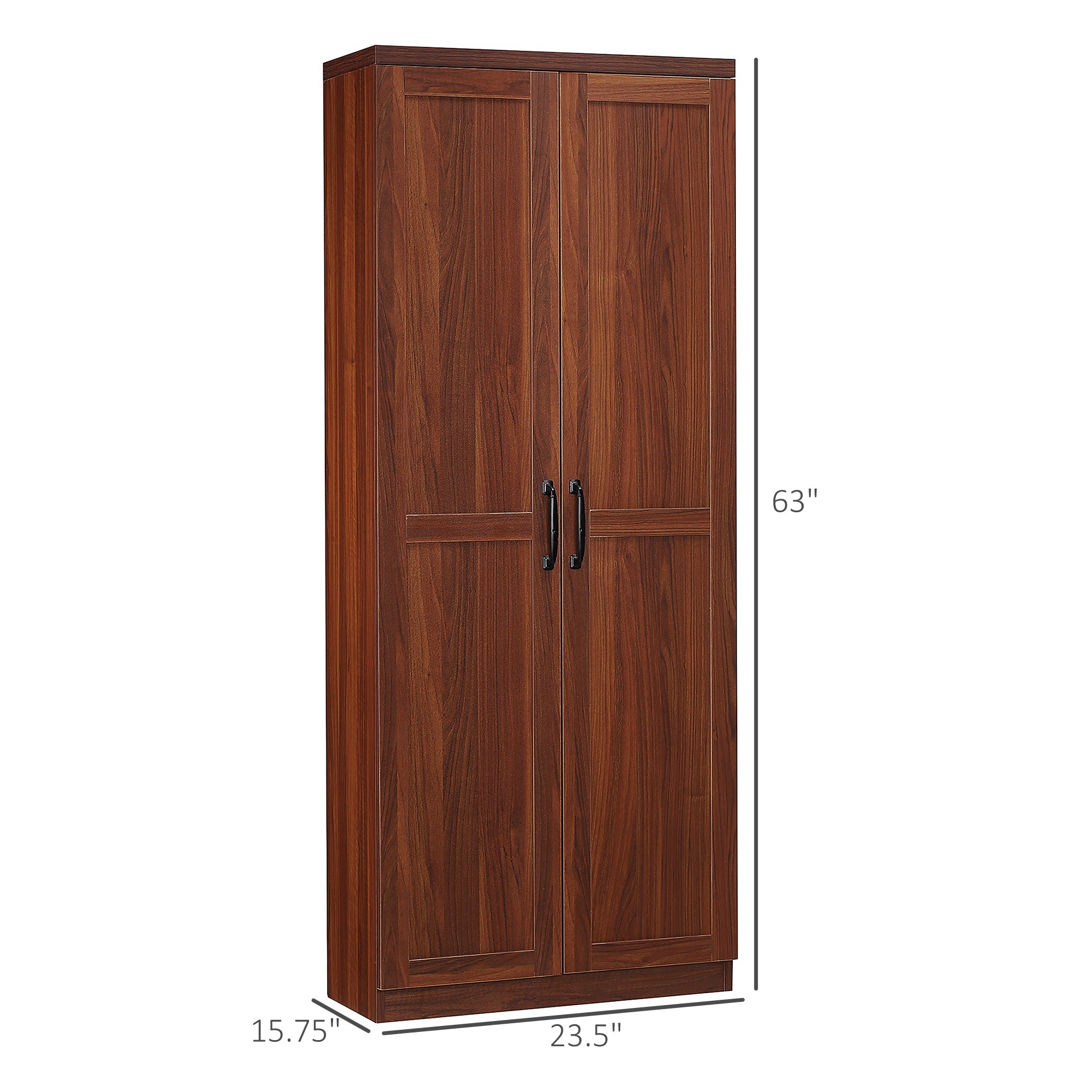 63" 2-Door Freestanding Storage Cabinet With 5-tier Shelving And 2 Adjustable Shelves, Brown