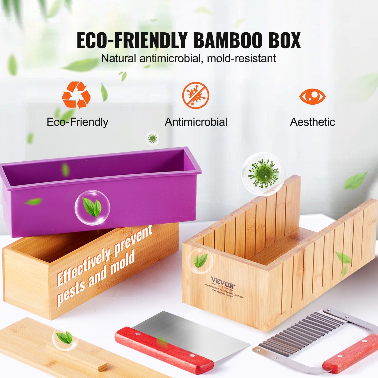 Soap Making Kit, Bamboo Cutting Box And Inner Box With Silicone Mold, Stainless Steel Straight Cutter And Wavy Cutter, 100 Bags And 105 Stickers, Soap Making Supplies DIY Kits
