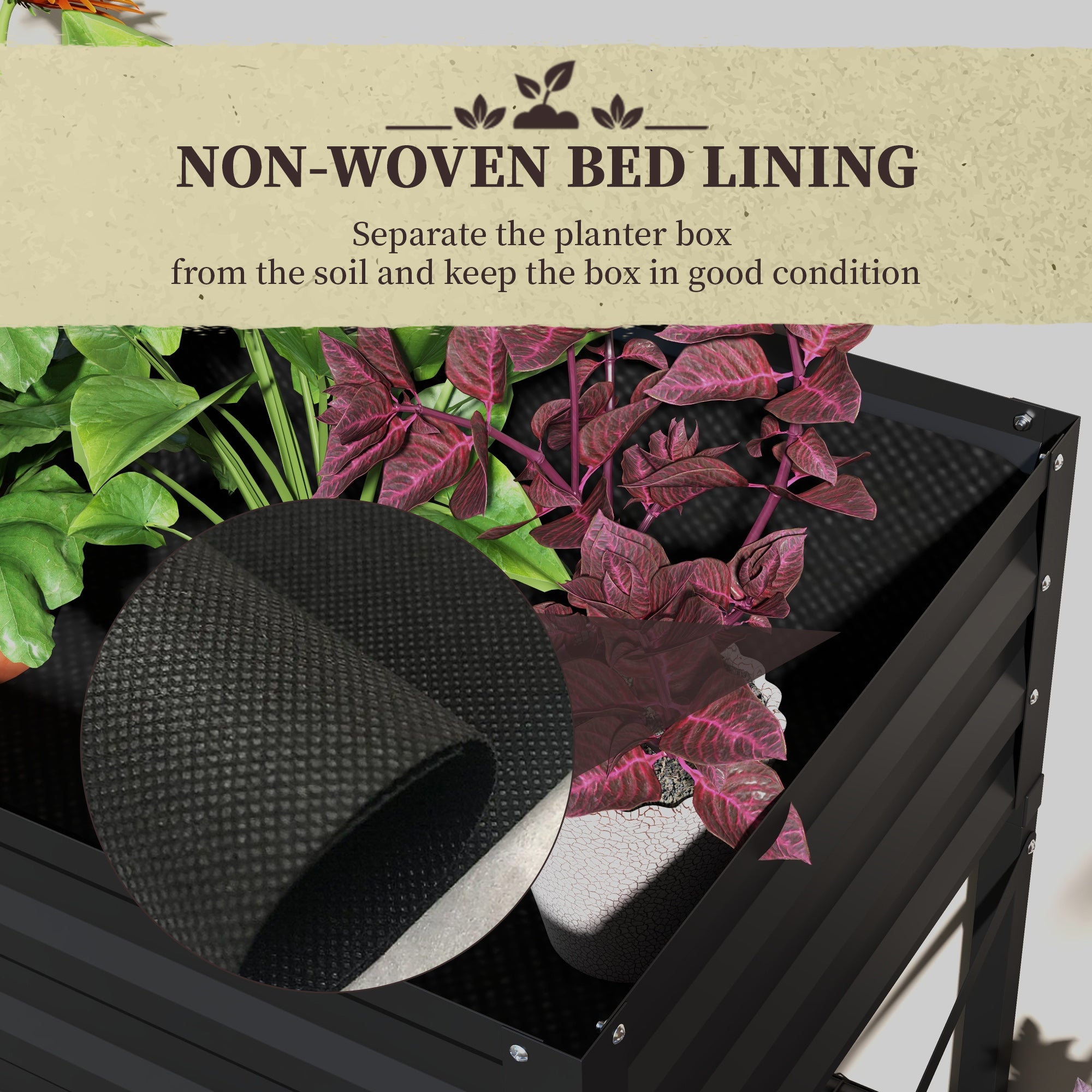 Galvanized Raised Garden Bed, Metal Planter Box with Legs, Storage Shelf and Bed Liner, Black