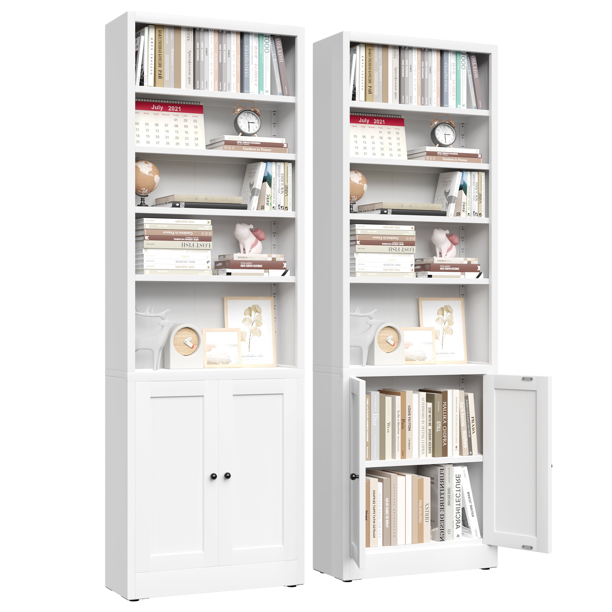 Metal Bookcase, 71 Inch Tall 5-Tier Bookshelf With Door,