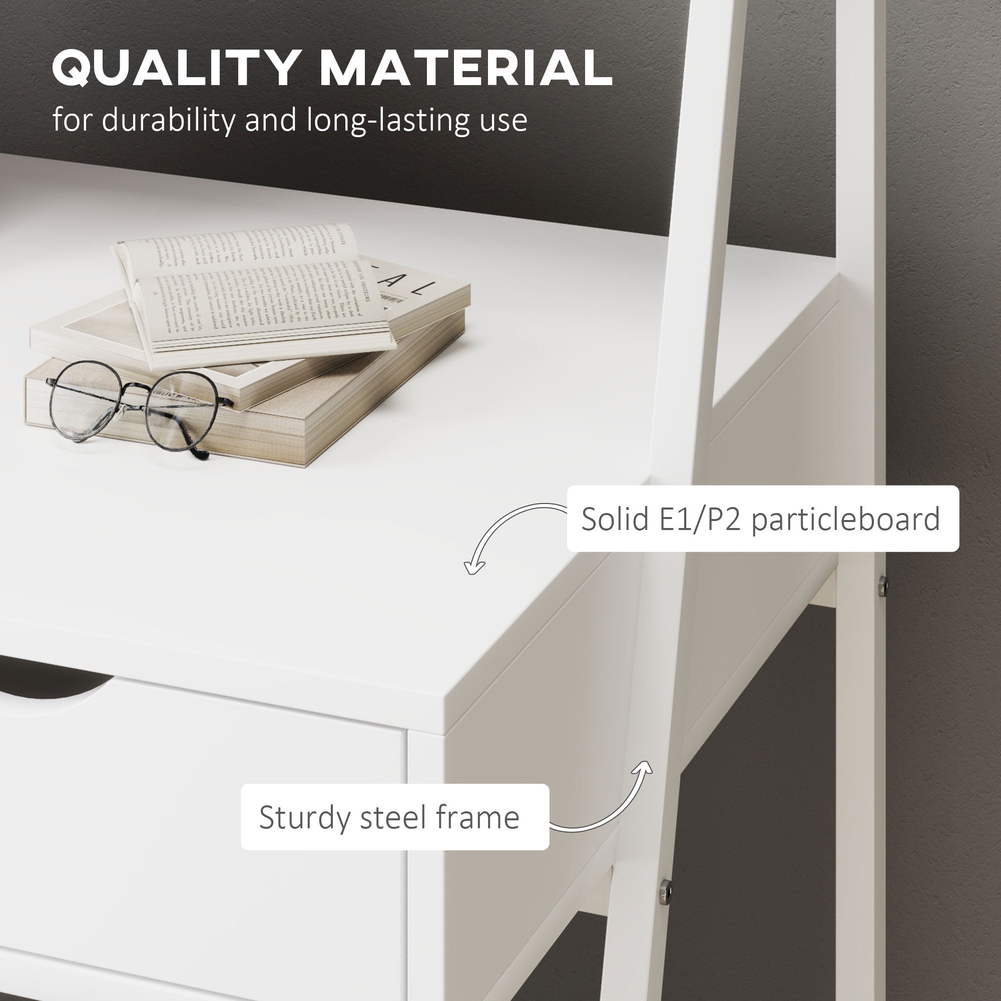 Study Table With Drawer And Storage Shelves, White