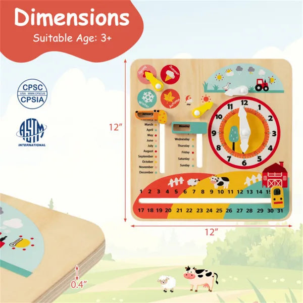Montessori Wooden Time, Seasons, Months Learning Board