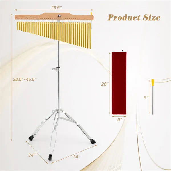 36-Tube Single-Row Wind Chime With Adjustable Tripod Stand, Portable Percussion Instrument
