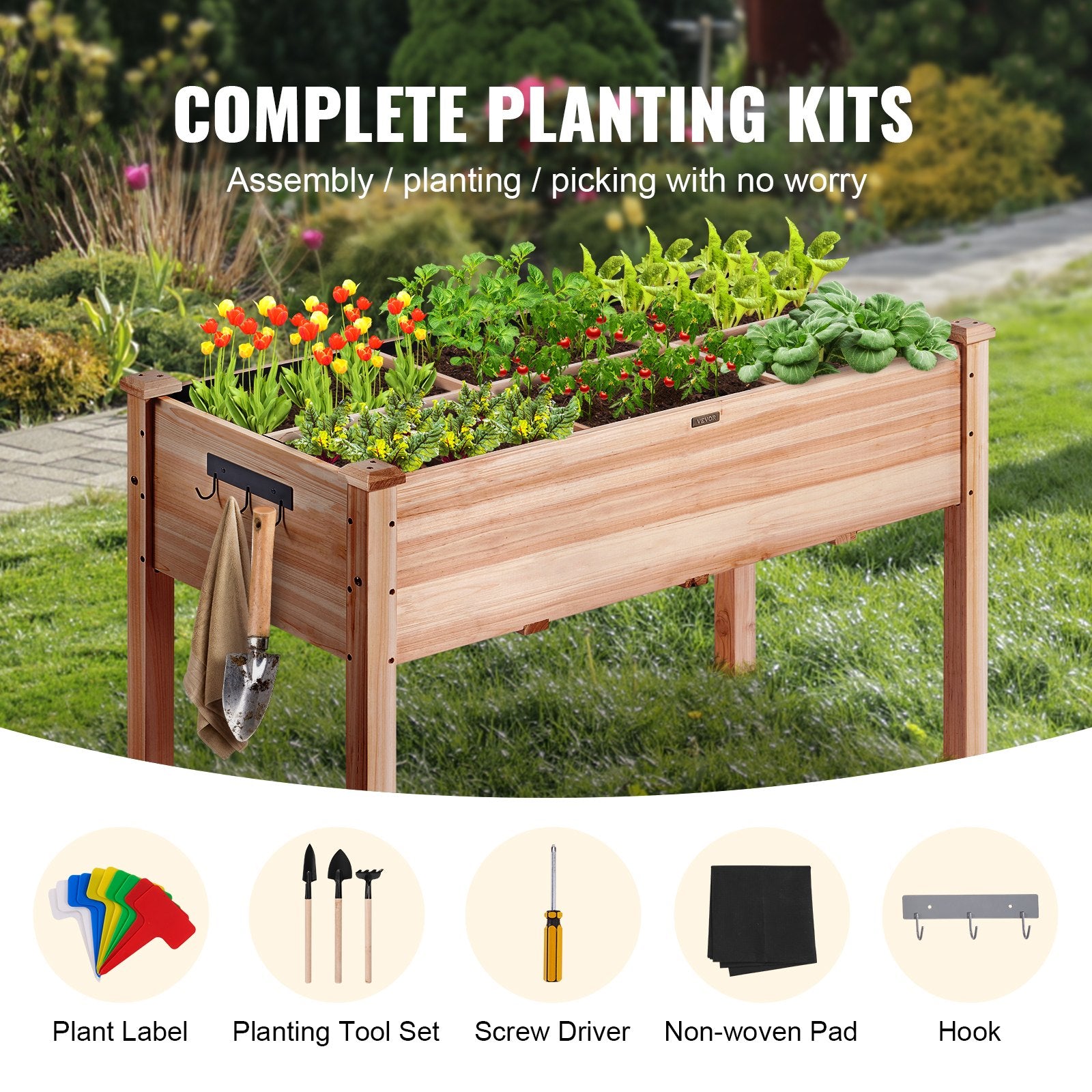 Wooden Raised Garden Bed Planter Box 47.2x22.8x30' Flower Vegetable Herb