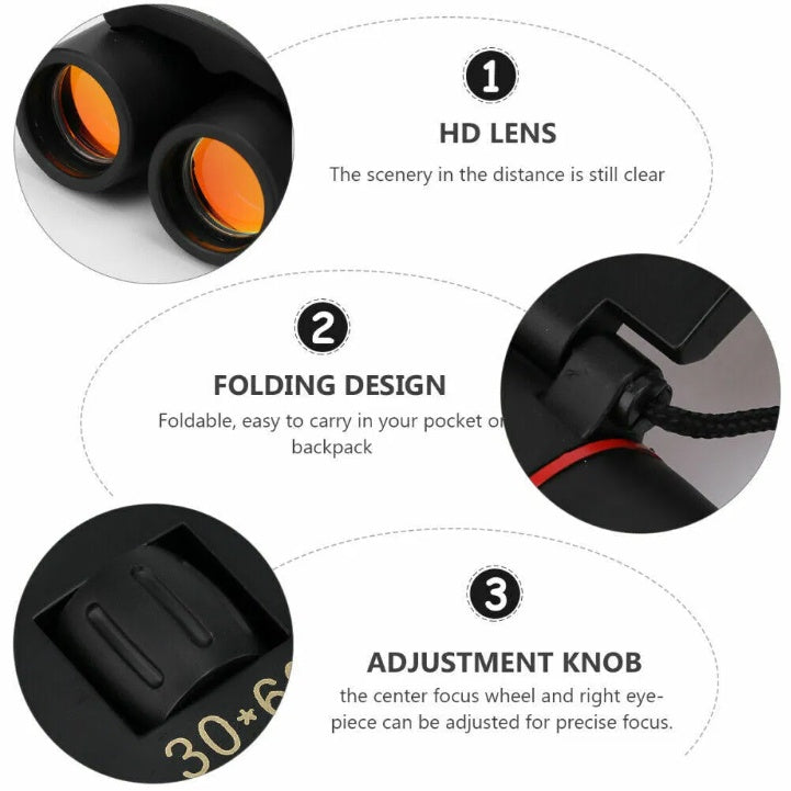 Binoculars 30x60 Zoom Outdoor Travel Compact Folding