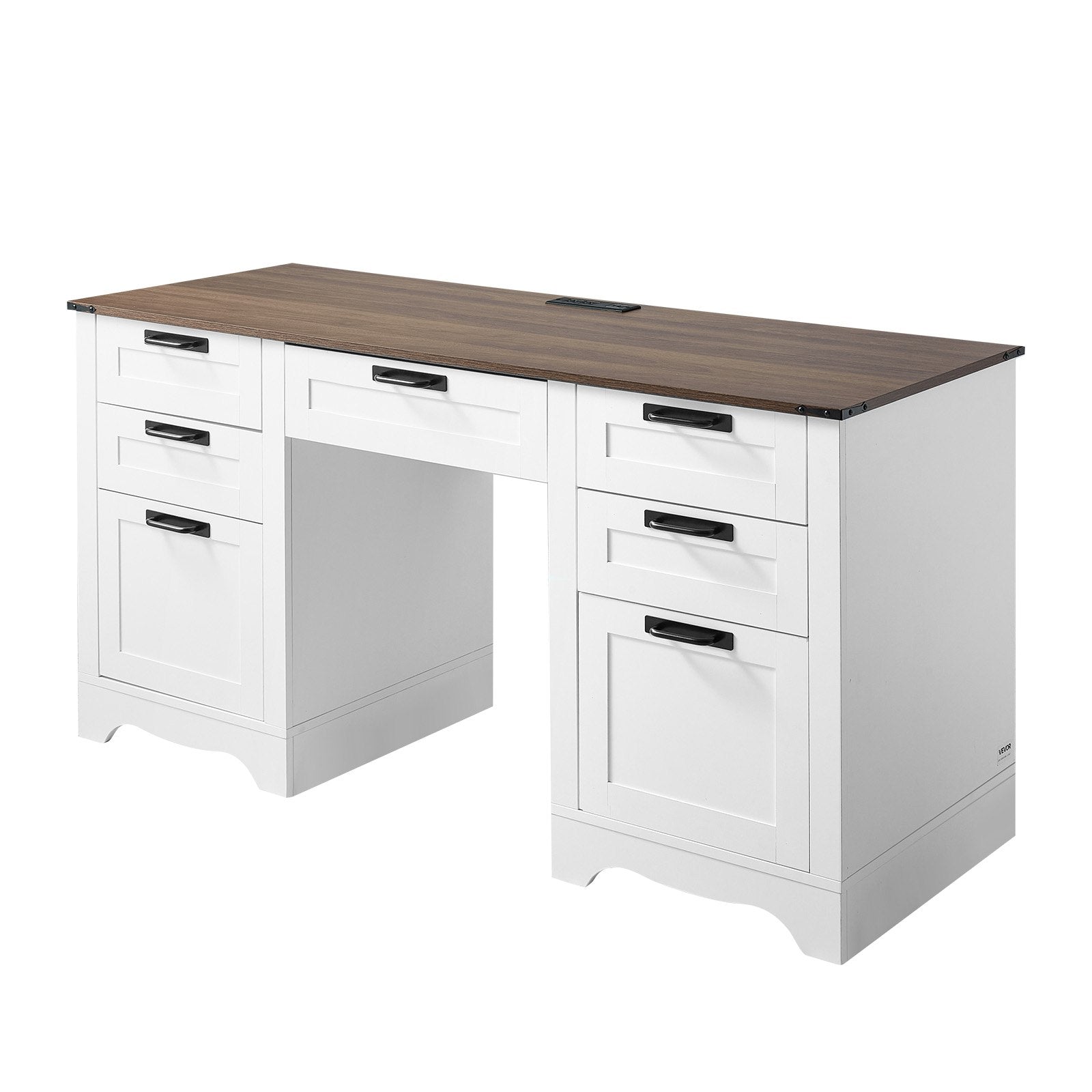Executive Desk, Farmhouse Office Table With Charging Station