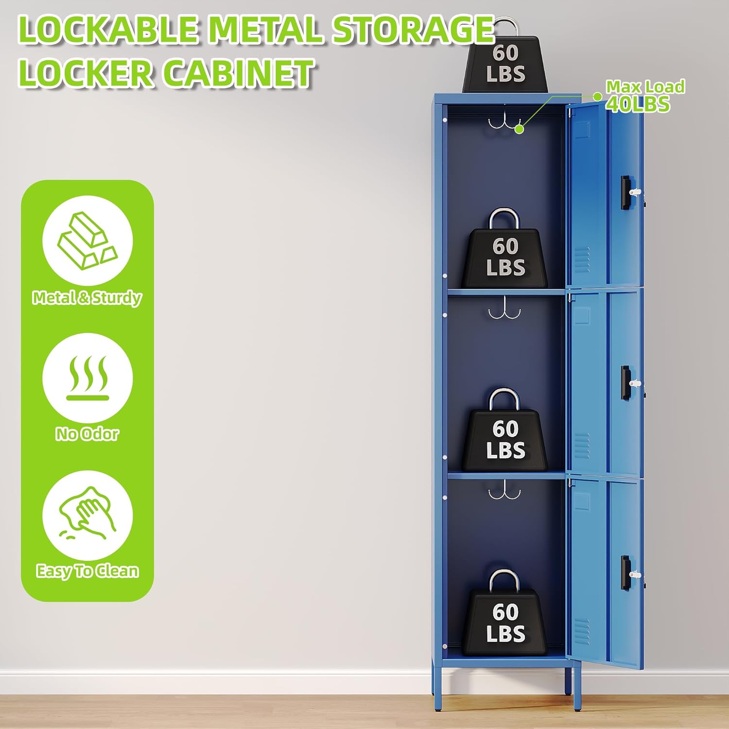 Aobabo Door Metal Storage Locker With Lock, Assembly Required, Blue