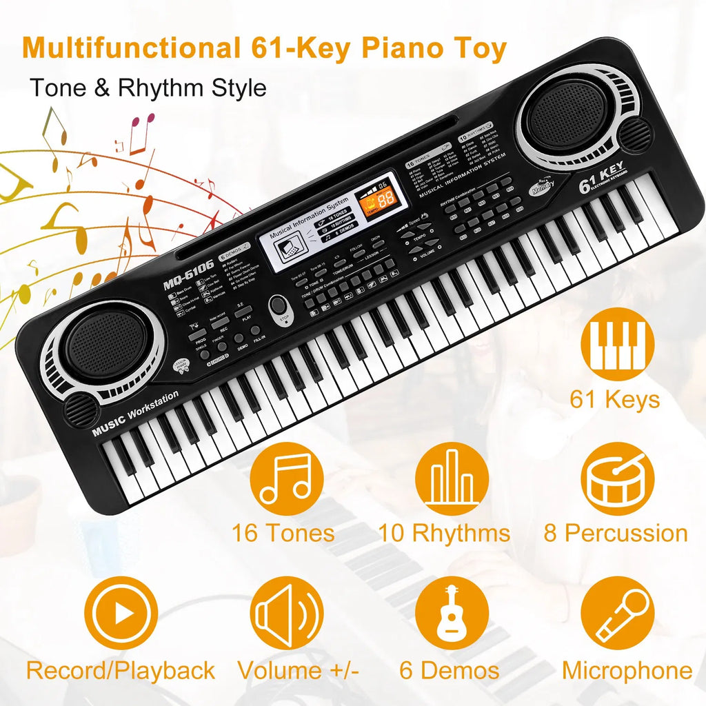 61 Keys Digital Music Electronic Keyboard Electric Piano Musical Instrument Kids Learning Keyboard W Microphone For Beginners Kids Girls Boys Adults