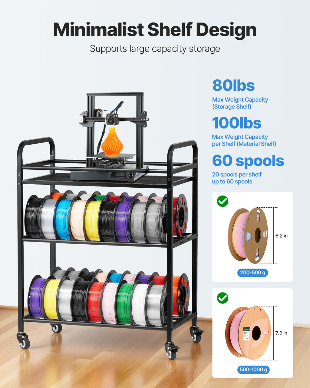 3D Printer Filament Storage Rack, 3 Tier Heavy Duty Storage Shelf ( Shelf Only)