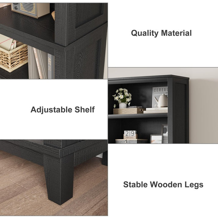 71" Tall Farmhouse Bookcase with Adjustable Shelves Black