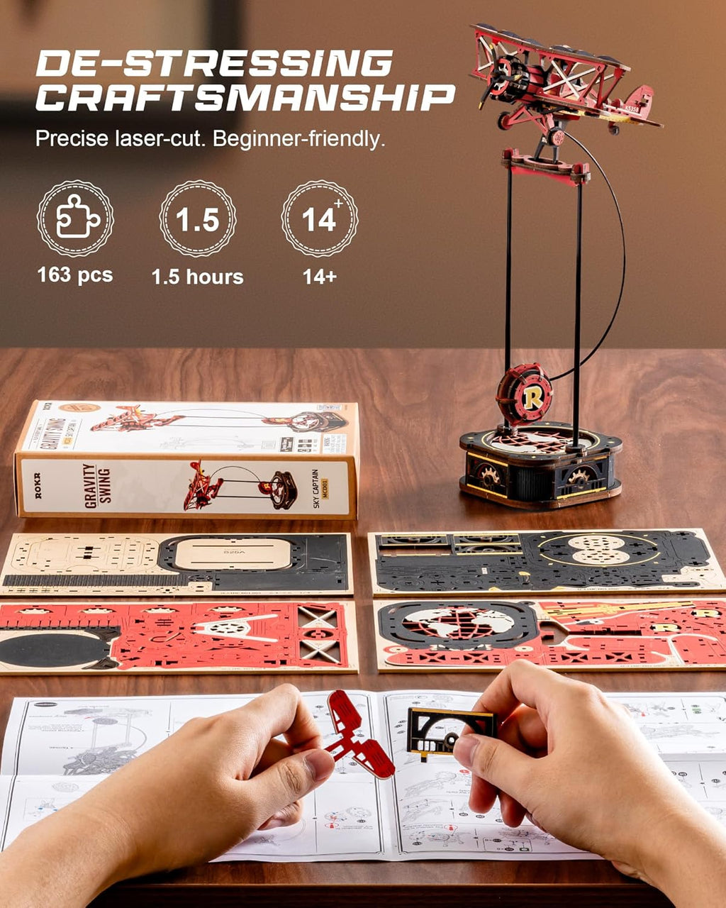 3D Wooden Puzzle Kit - Gravity Swing Series With Moving Mechanism, Challenging DIY Building Project