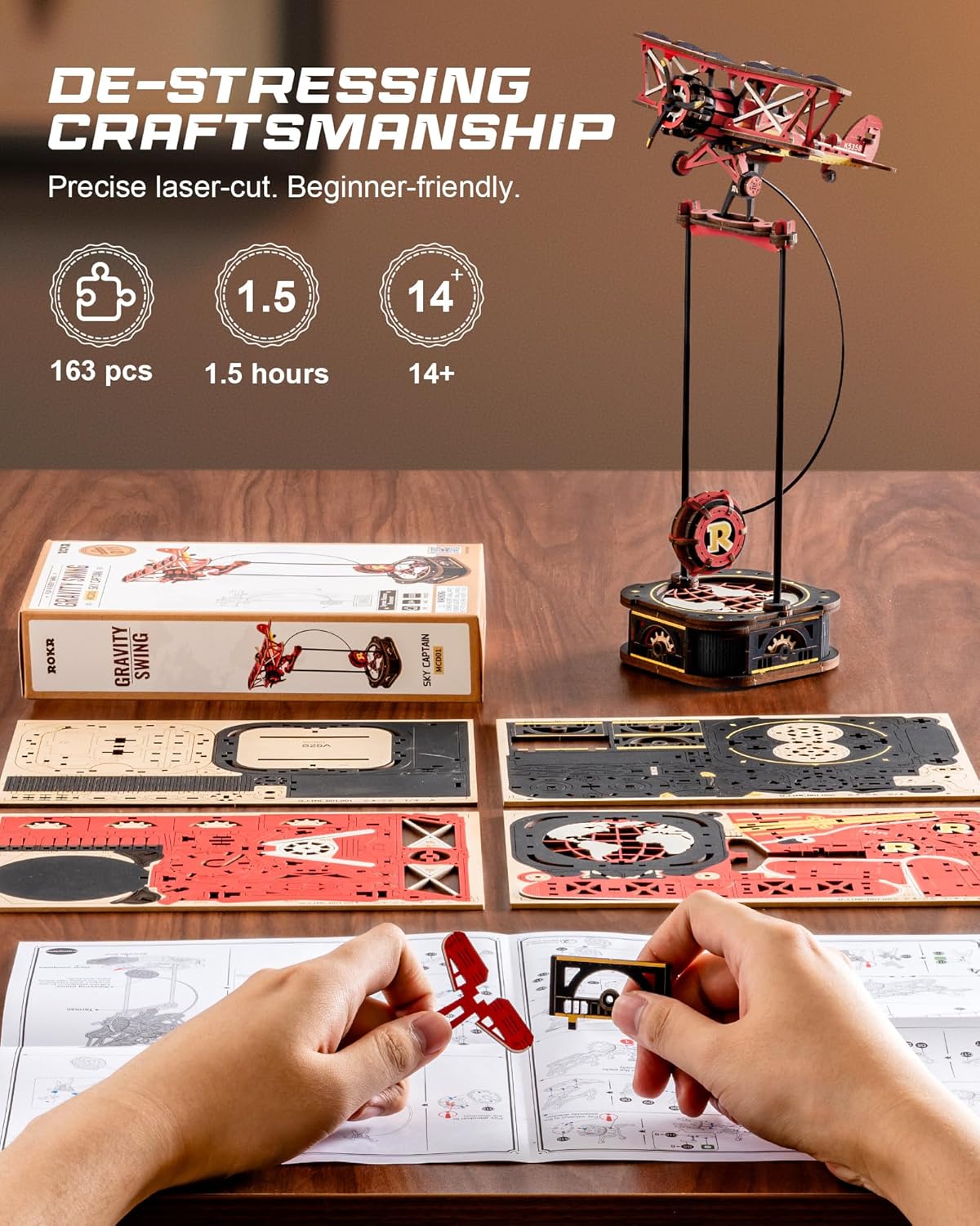 3D Wooden Puzzle Kit - Gravity Swing Series With Moving Mechanism, Challenging DIY Building Project