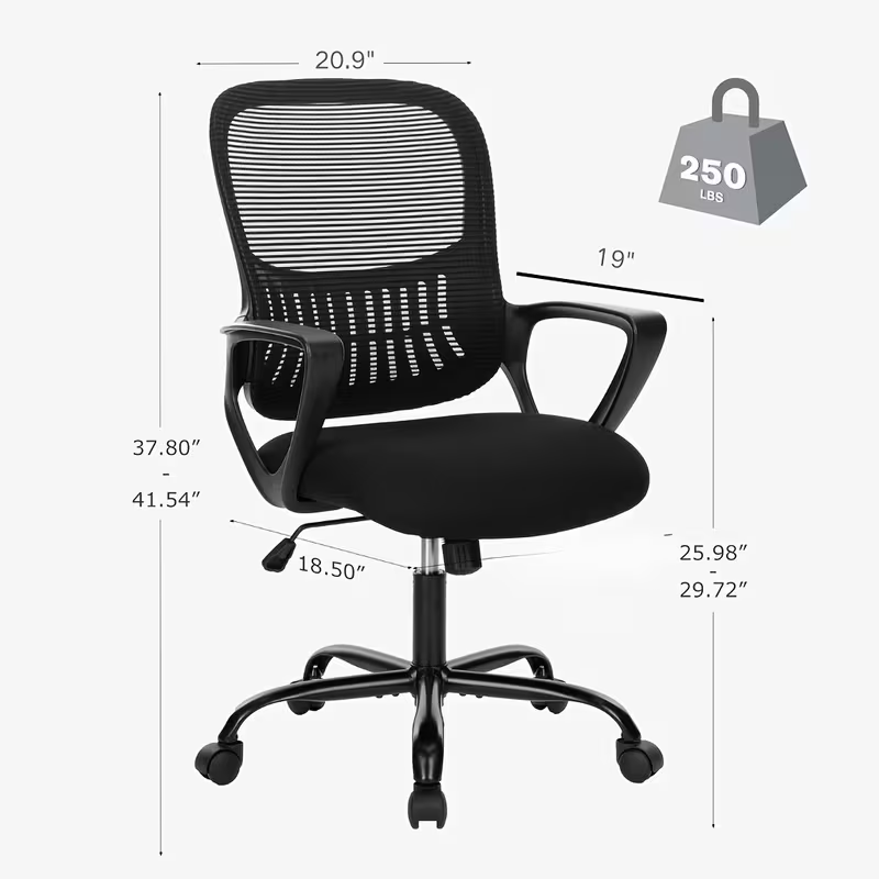 Erognomic Desk Chair with Lumbar Support | Fixed Arms| Gray