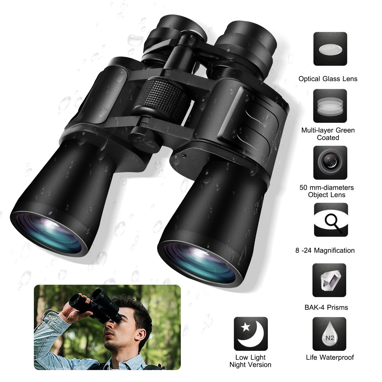 Zoom Binoculars With FMC Lens Low Light Night Vision For Bird Watching