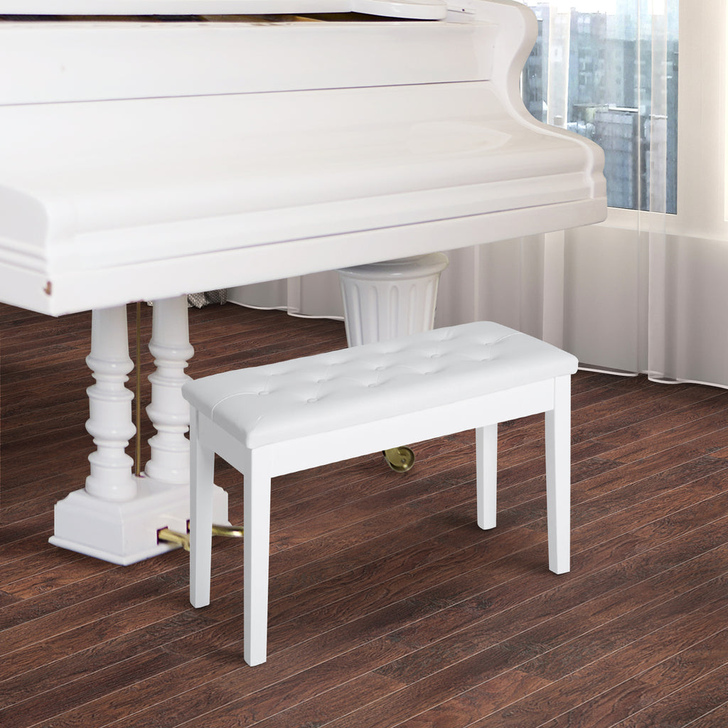 Piano Bench, Duet Piano Chair with Faux Leather Padded Cushion, White