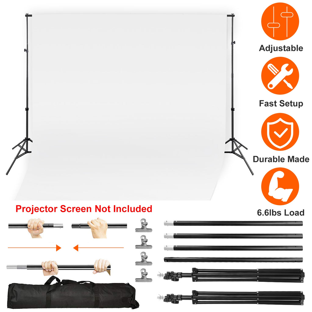 6.5 X 10ft Photo Video Backdrop Stand Adjustable Heavy Duty Set With Carrying Bag Clamps