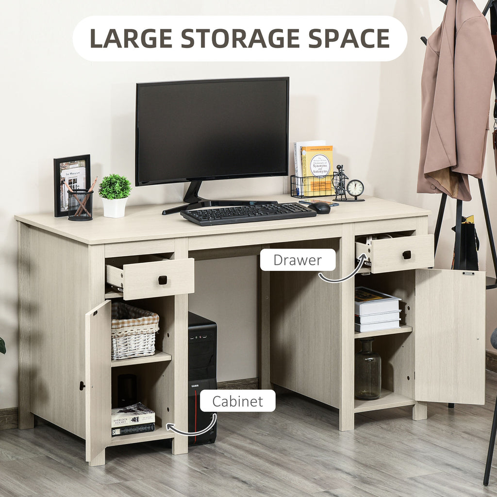 Farmhouse Computer Desk With Storage, Cream White