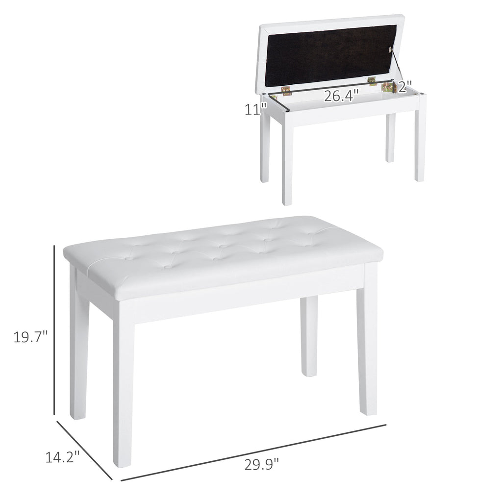 Piano Bench, Duet Piano Chair with Faux Leather Padded Cushion, White