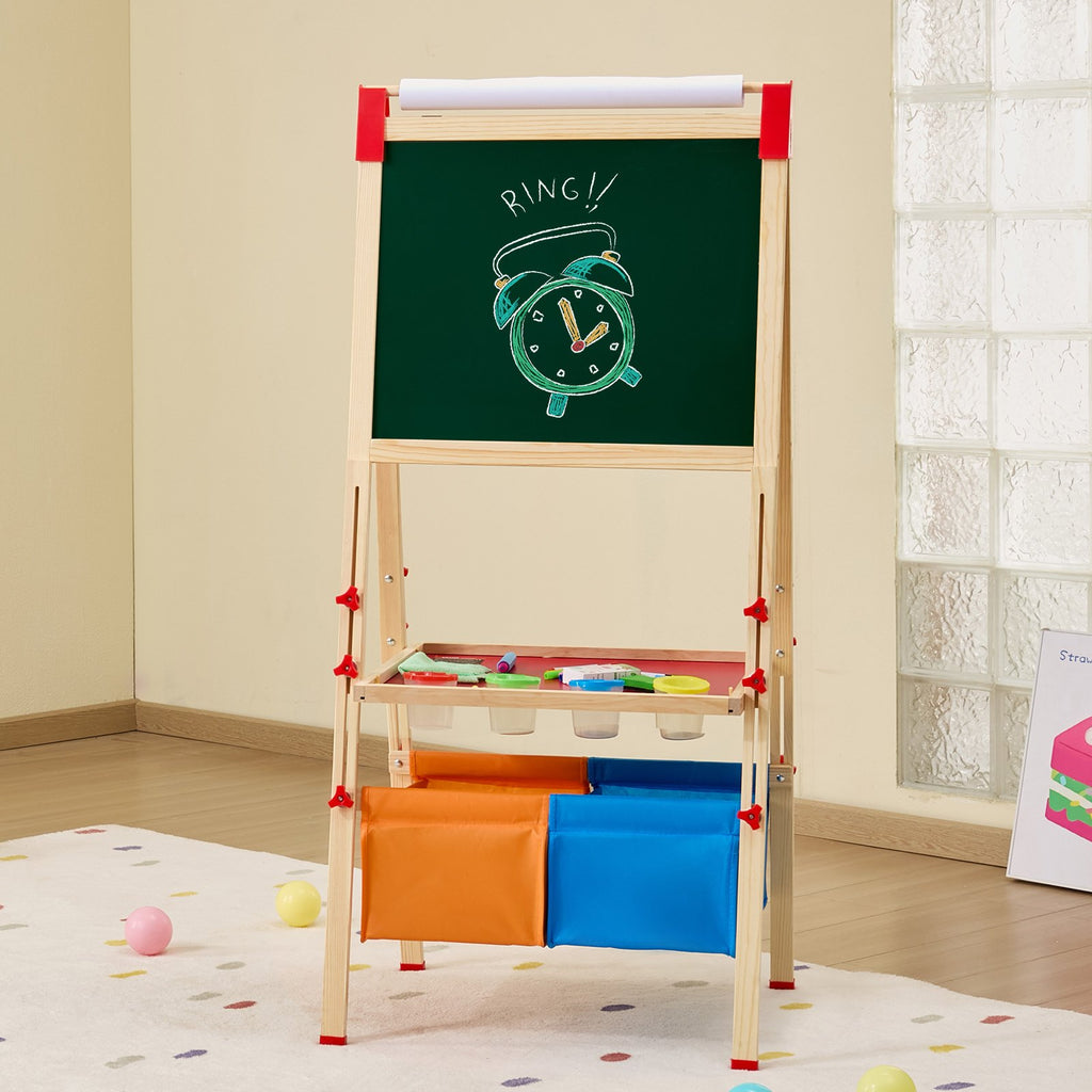 3-in-1 Kids Art Easel Double-Sided Wooden Magnetic Whiteboard Chalkboard
