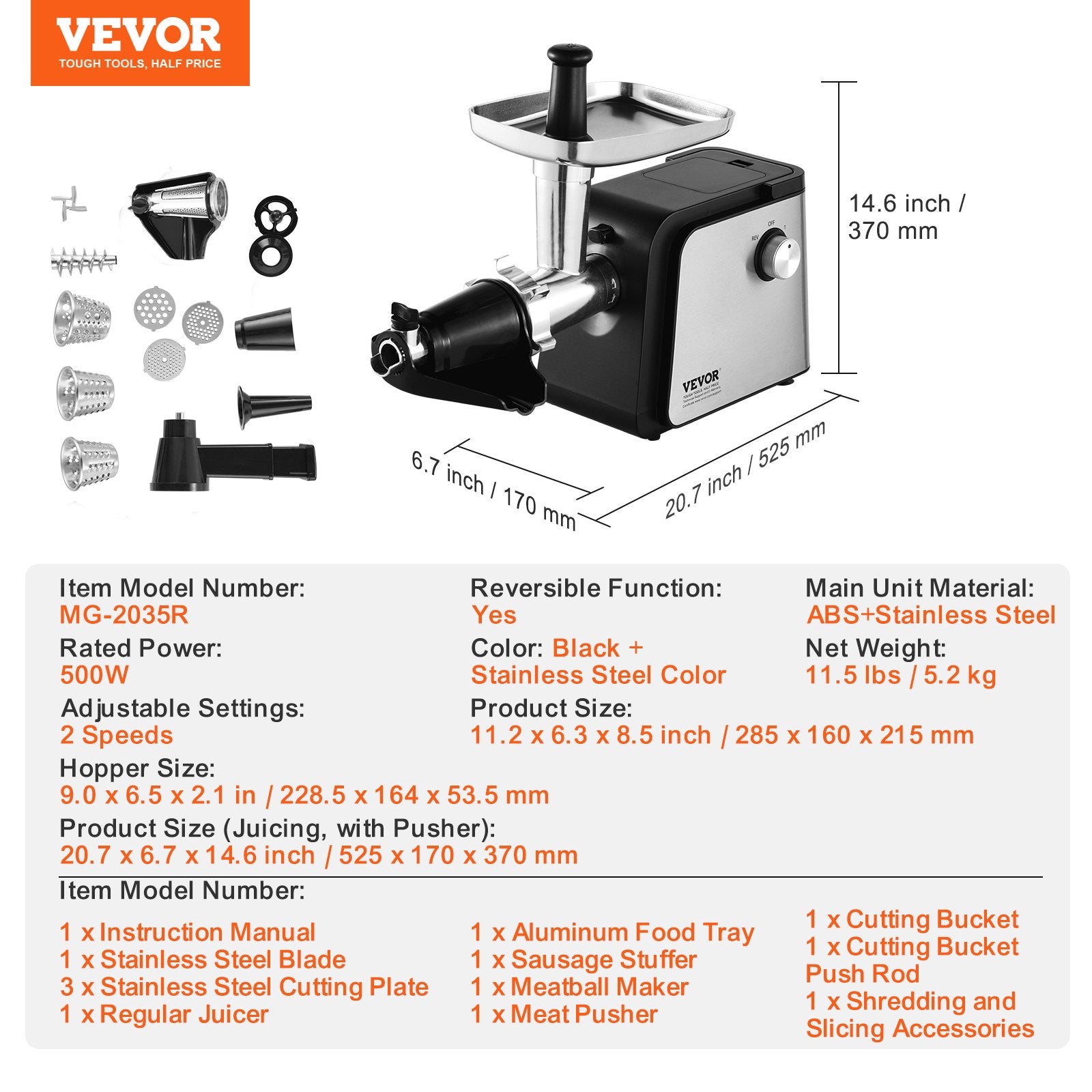 VEVOR 4.9 LBS Min Electric Tomato Strainer 500W Tomato Sauce Maker
