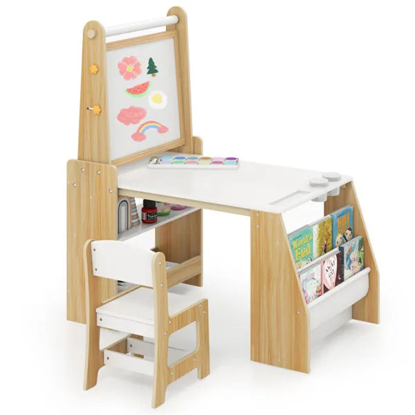 Kids Activity Table With Magnetic Whiteboard/Chalkboard & Paper Roll, Multi-Storage Art Desk For Drawing & Studying