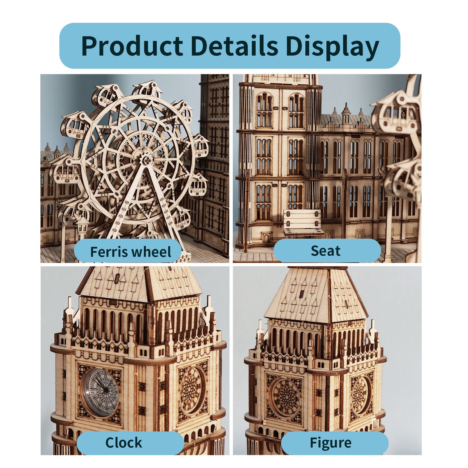 MUSIC PARK 3D Wooden Puzzle Big Ben Model Kits Desktop Clock DIY Building Blocks