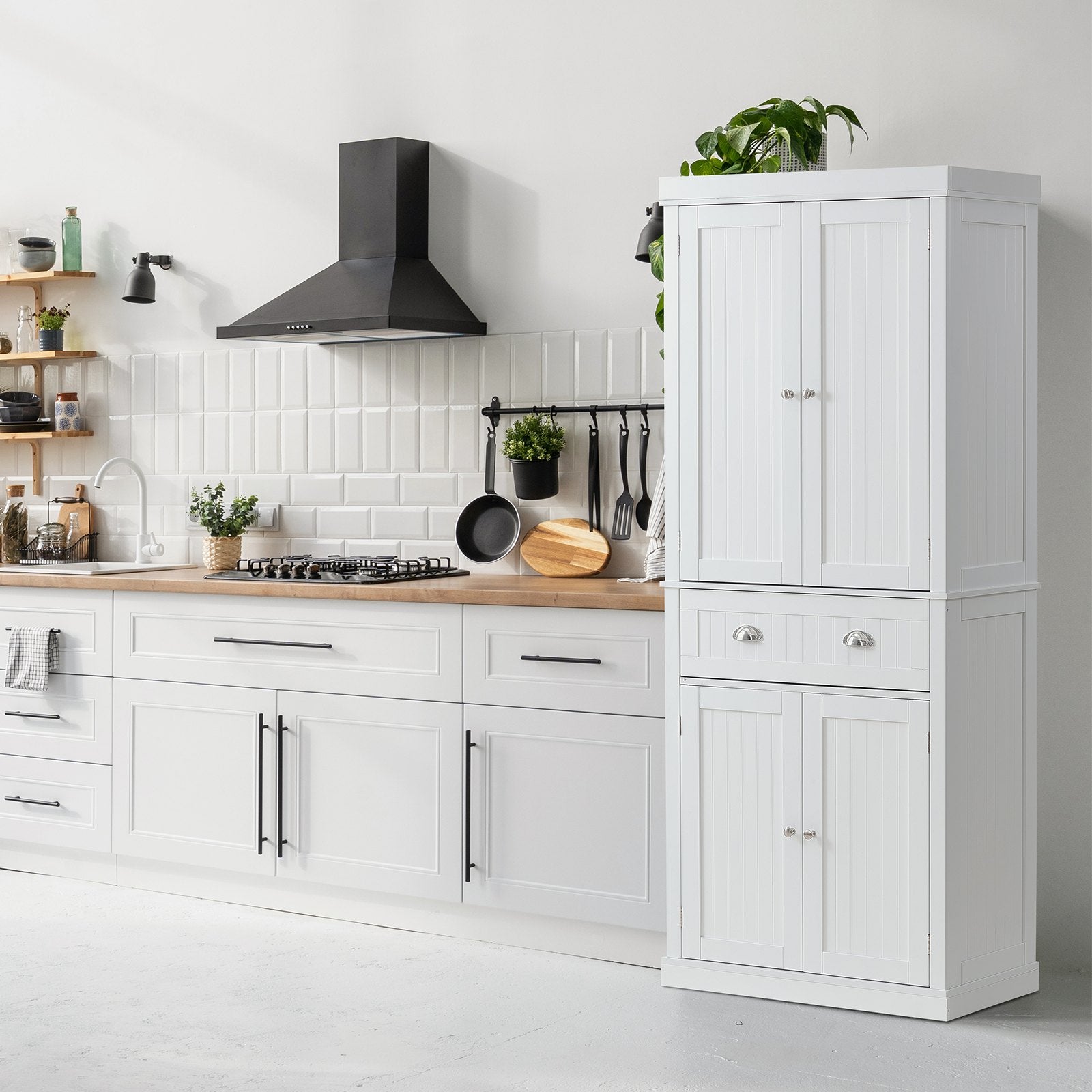 Vevor 72" Tall Storage Cabinet, With Drawer & 3 Adjustable Shelves, White