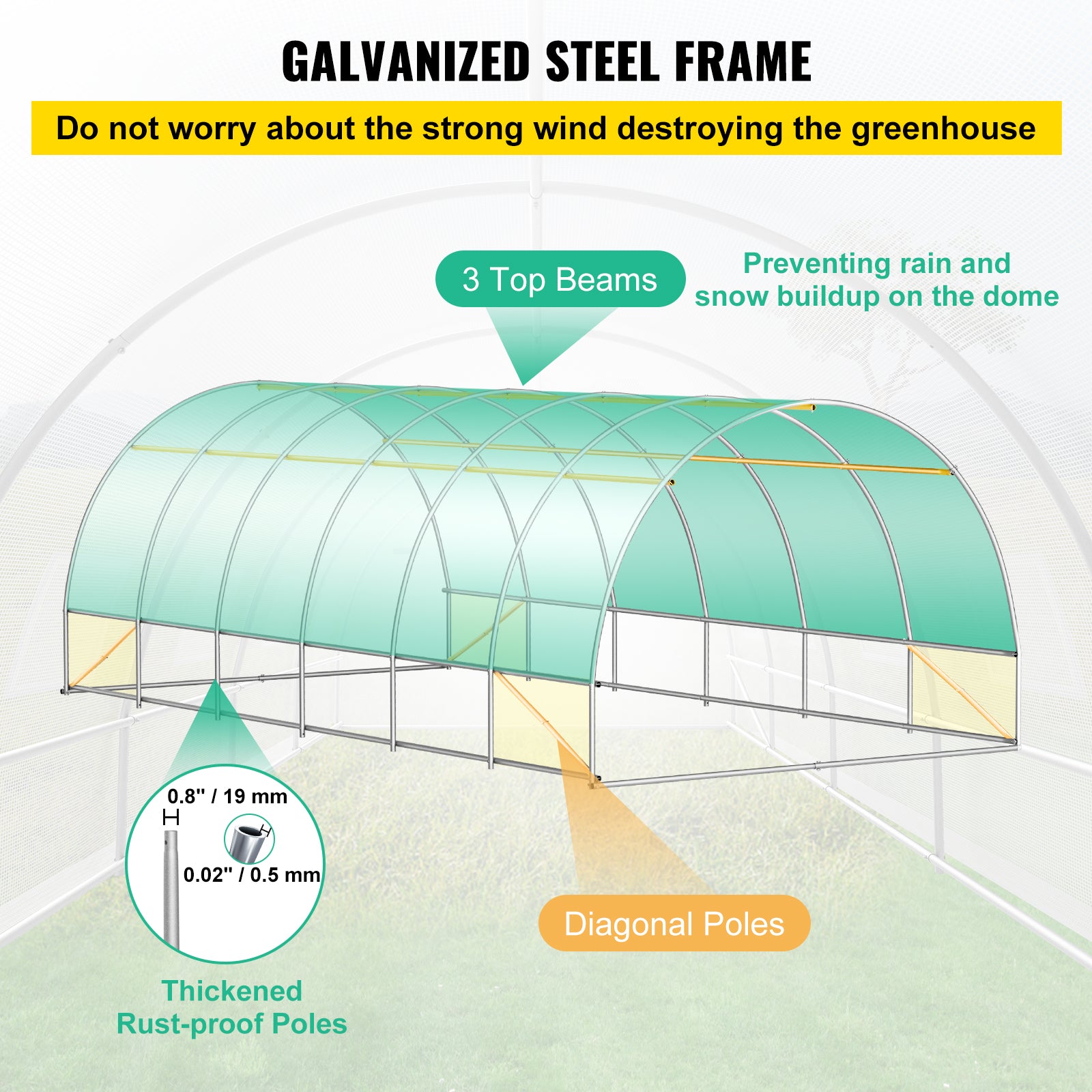 VEVOR Walk-in Tunnel Greenhouse, 20 X 10 X 7 Ft, White