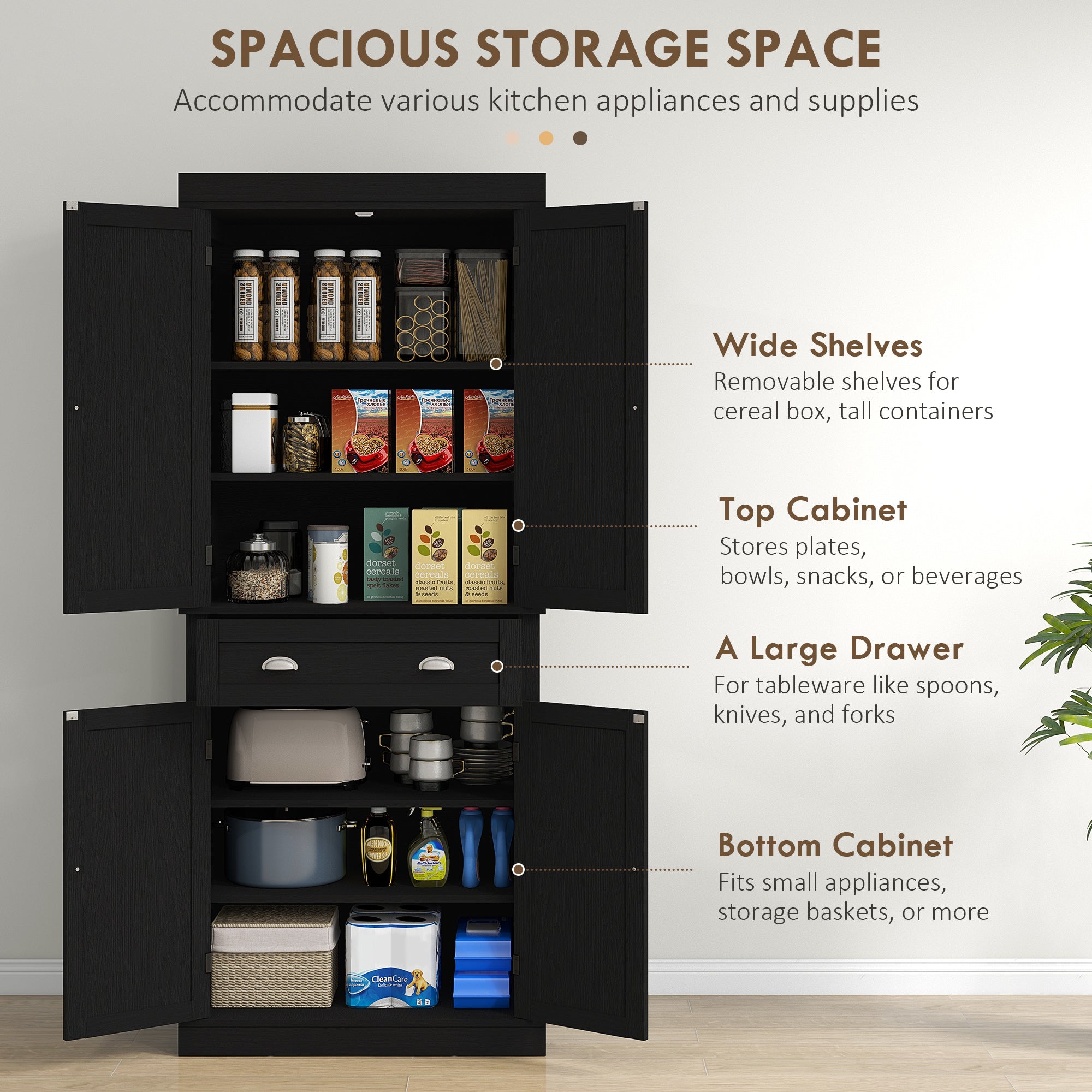 72.5" Storage Cabinet, Black Wood Grain