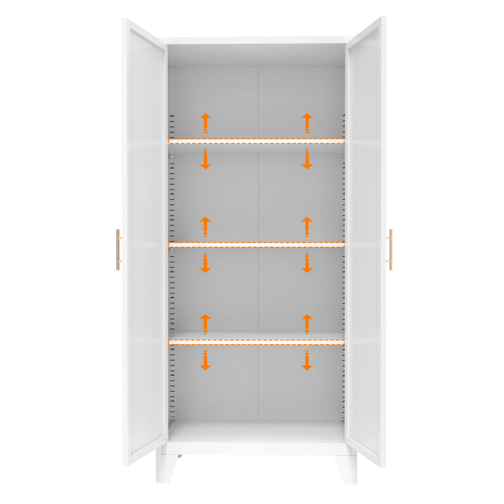 61'' 2 Shapely Doors Cabinet, Metal Storage Cabinet With Doors And Adjustable Shelves, For Bedroom, Living Room White