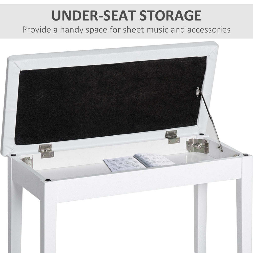 Piano Bench, Duet Piano Chair with Faux Leather Padded Cushion, White