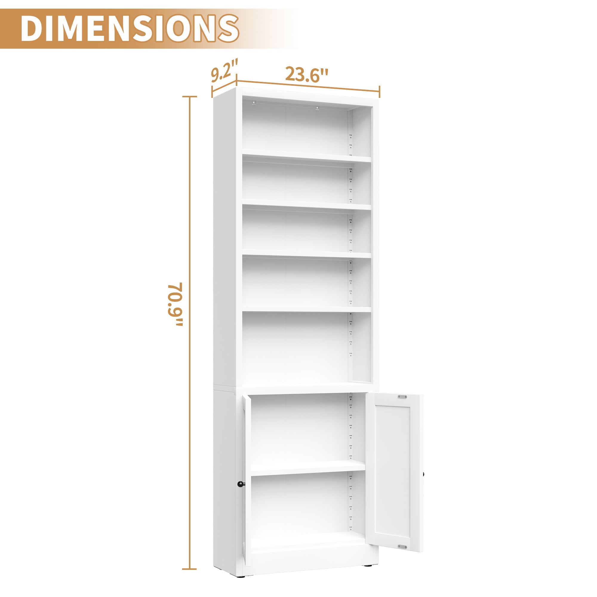 Metal Bookcase, 71 Inch Tall 5-Tier Bookshelf With Door,