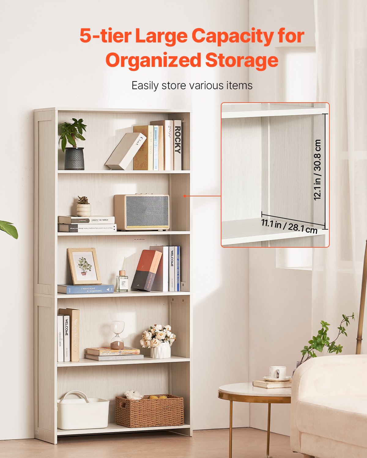 68" Tall Bookshelf, White