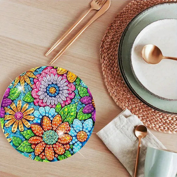 16 Pcs Diamond Art Painting Coaster Kit Flowers