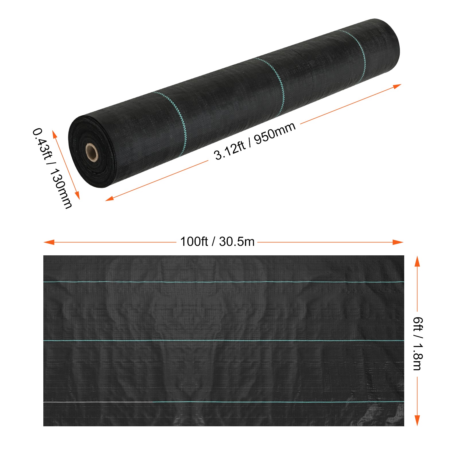 VEVOR 3FTx50FT Premium Heavy Duty Weed Barrier Landscape Fabric