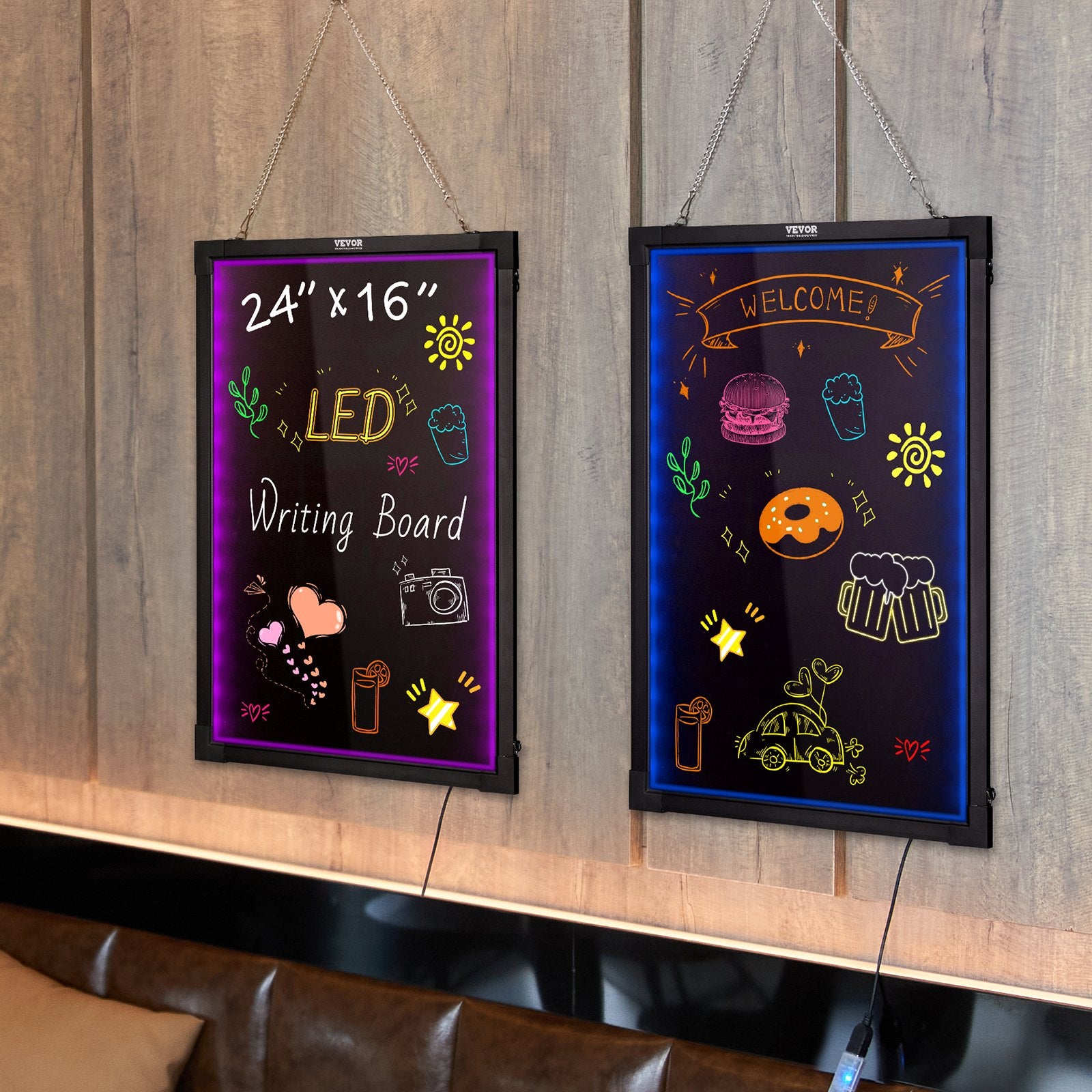 VEVOR LED Message Writing Board, Erasable, Lighted Chalkboard 8 Fluorescent Chalk Markers