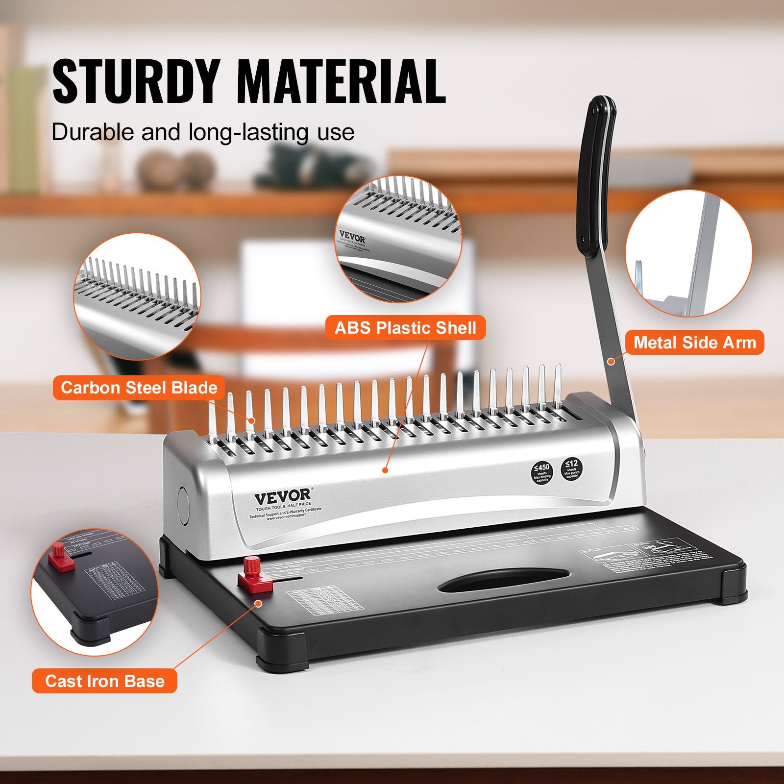 Binding Machine, Comb Binding Machine 21-Holes Binding 450 Sheets, Book Binder Machine With 100 PCS 3/8'' Comb Binding Spines, For Letter Size, A4, A5