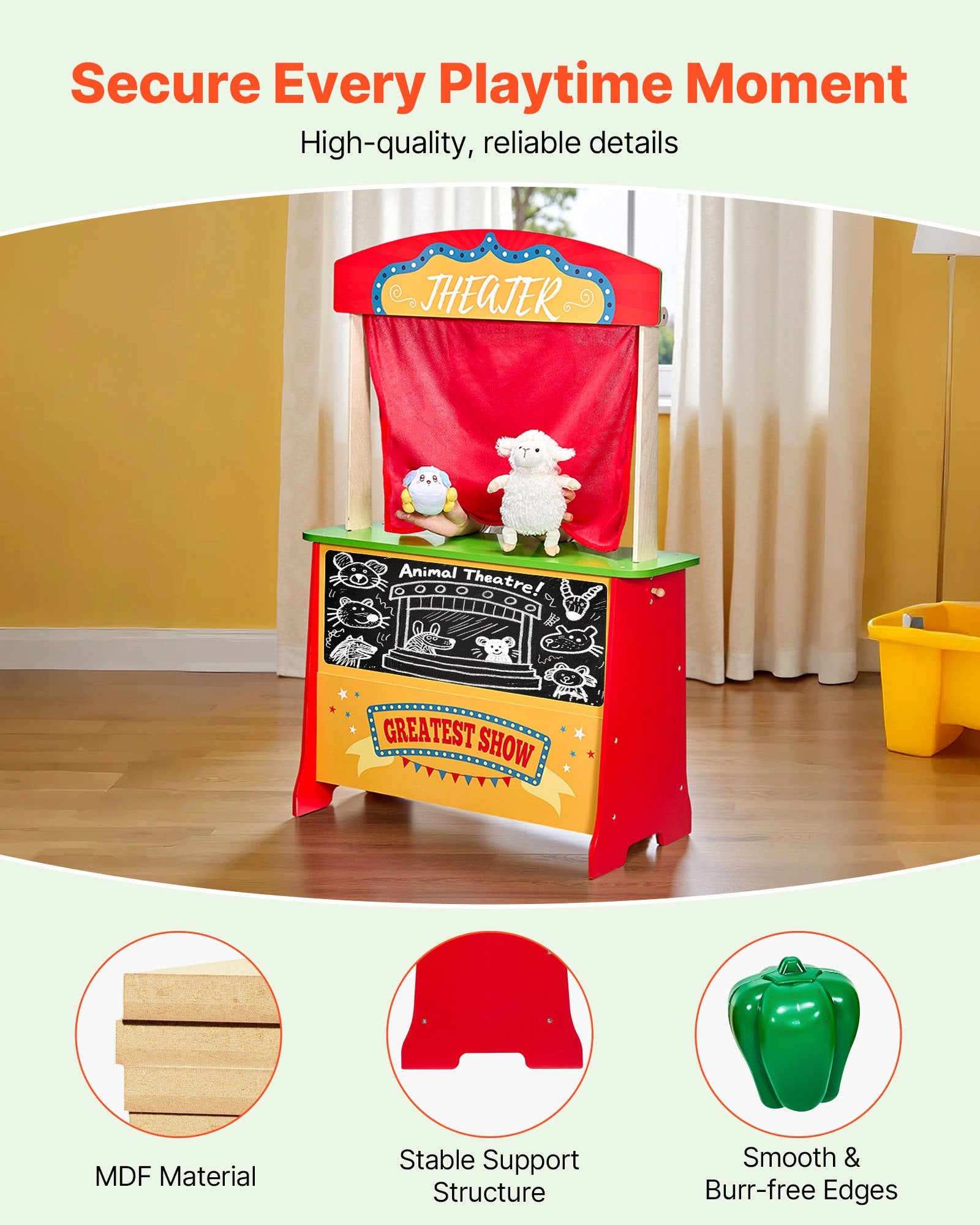 Wooden Puppet Theater 2-in-1 Reversible Play Store Kids Play Market Stand