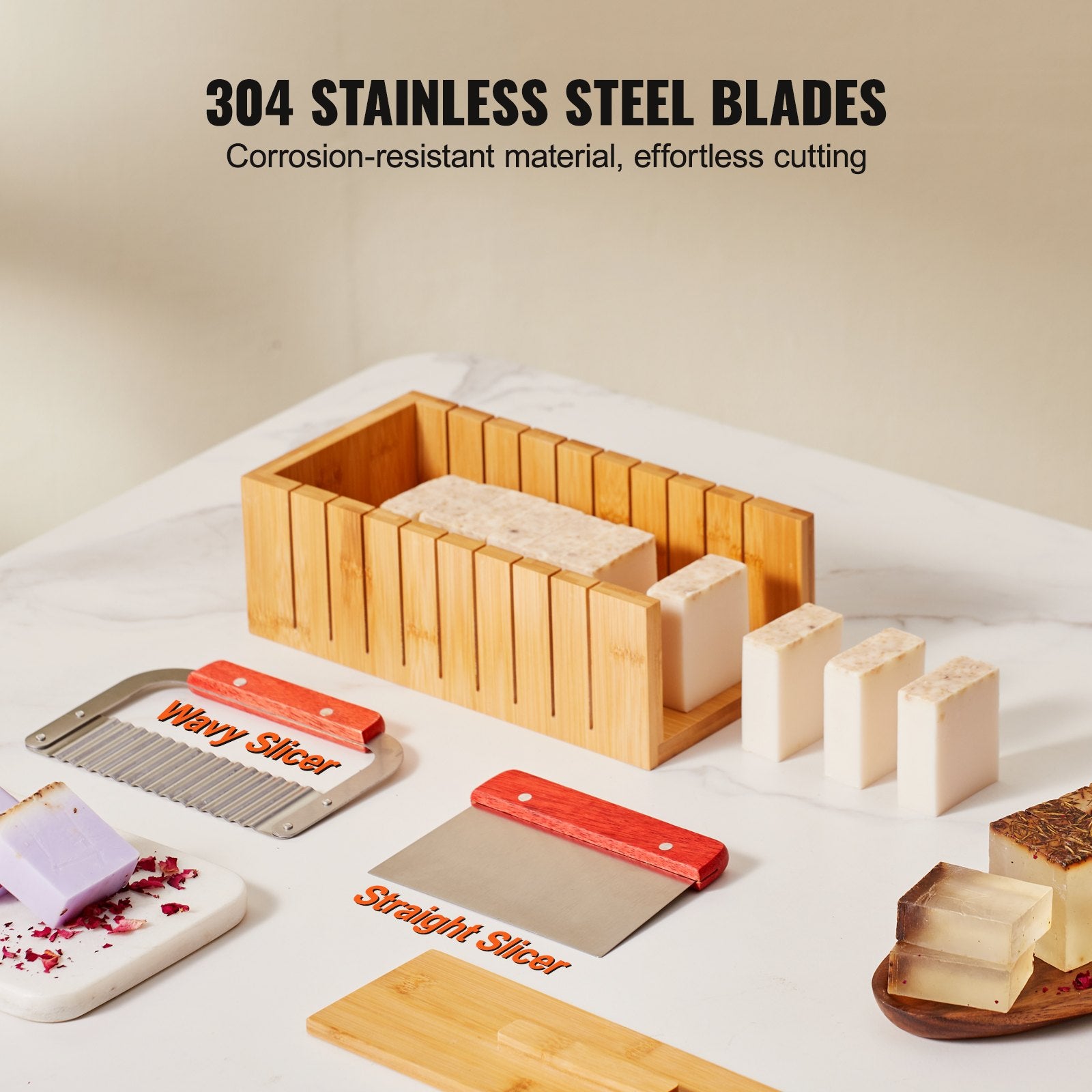 Soap Making Kit, Bamboo Cutting Box And Inner Box With Silicone Mold, Stainless Steel Straight Cutter And Wavy Cutter, 100 Bags And 105 Stickers, Soap Making Supplies DIY Kits