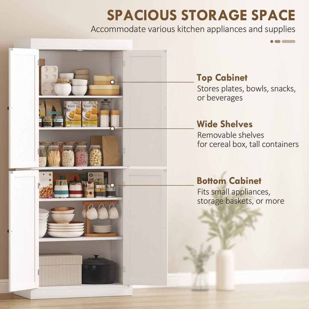 72" Storage Cabinet With Doors And Shelves,White Wood Grain