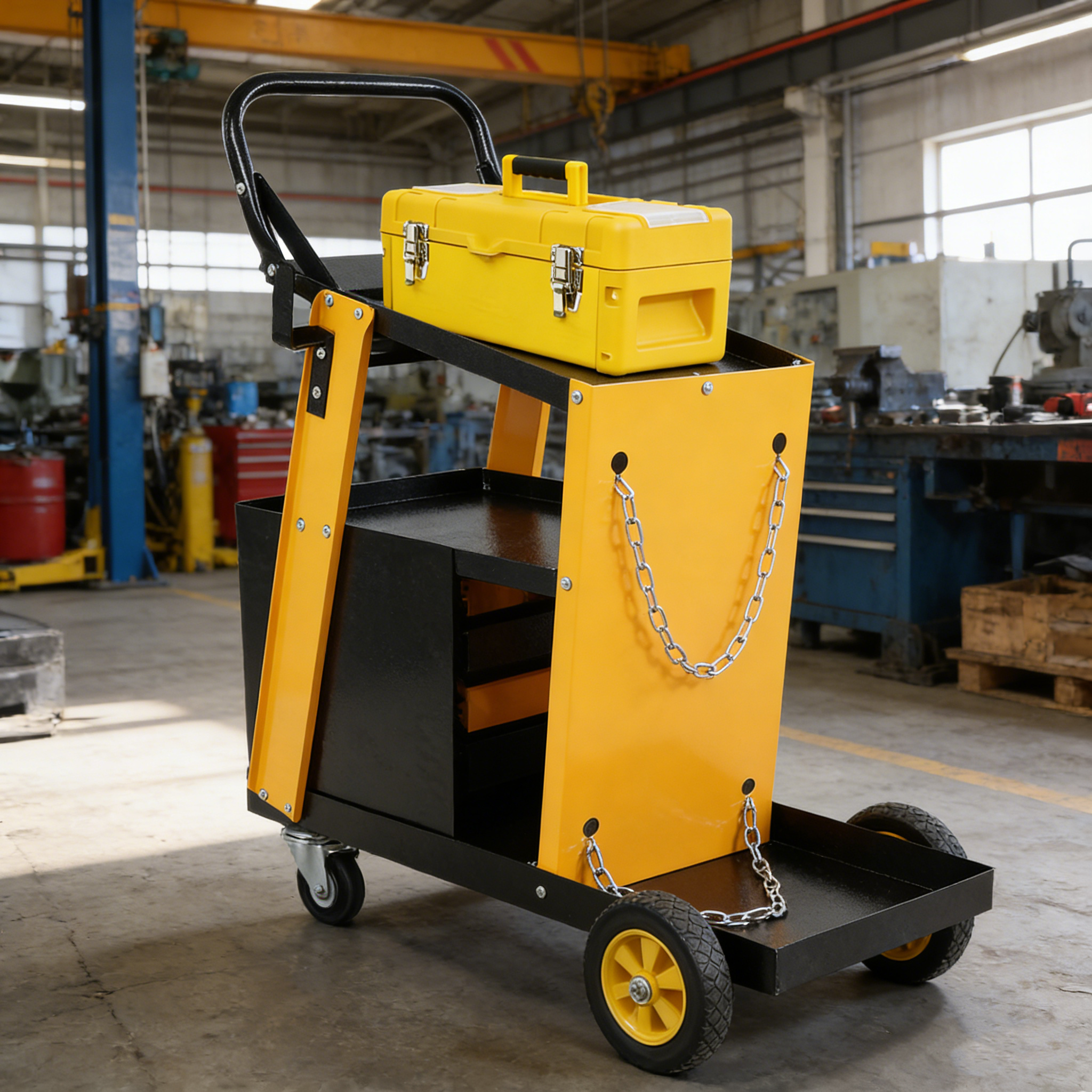 Multi-function Welder Trolley, MIG TIG  Plasma Cutter Storage Tank With 2 Safety Chains, Portable 4-drawer Chest, Weight 280 LBS