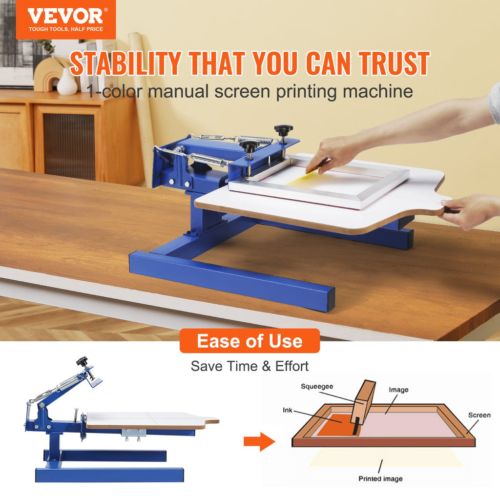 Screen Printing Machine, 1 Color 1 Station Silk Screen Printing Press, 21.2x17.7in
